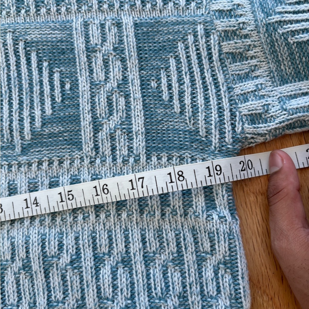 Made in USA Vintage 60s Acrylic Knit Ribbed Textured Sweater Teal White Medium - Picture 8 of 9